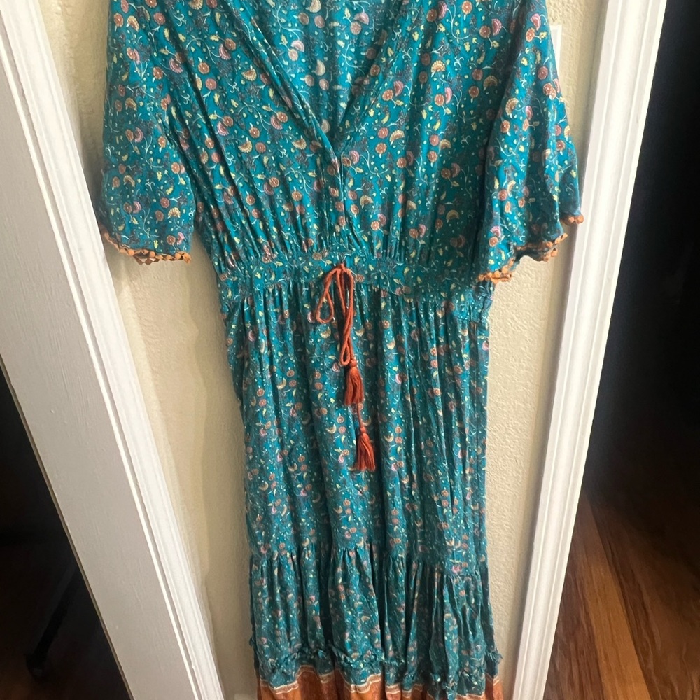Elegant Floral Maxi Dress in Teal and Orange